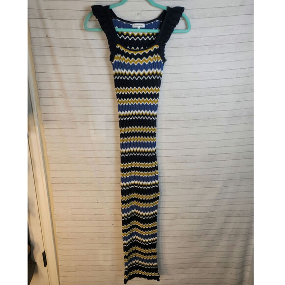 HEARTLOOM BENNET CHEVRON MIDI DRESS IN NAVY, sz XS - Picture 1 of 16